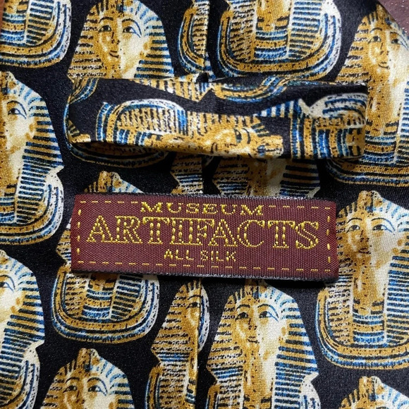 Museum Artifacts Egyptian Pharaoh King Tut Mask Men’s 100% Silk Neck Tie Black - Picture 2 of 6